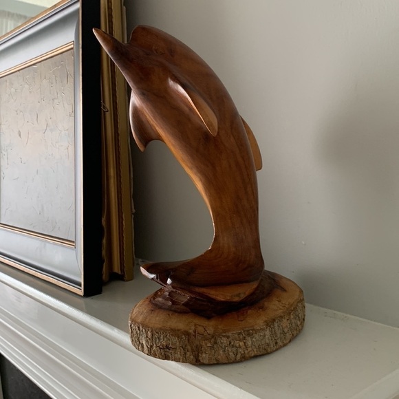 Wooden Hand Carved Dolphin on Coral Statue Sculpture Wood Decor Figurine - Picture 14 of 15